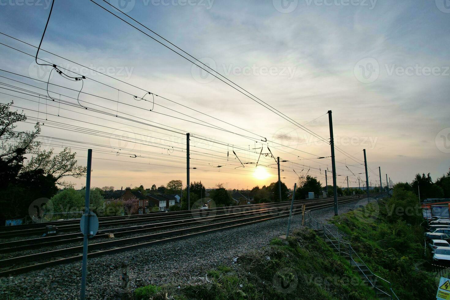 Beautiful View of Road of Luton City of England. Image Was Captured on May 2nd, 2023 with Drone's Camera During Sunset photo