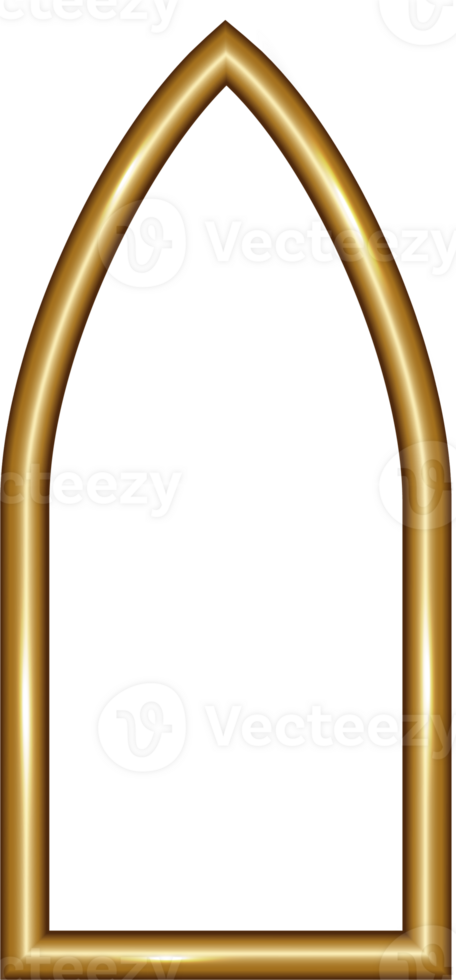Ramadan window frame shape. Islamic golden arch. Muslim mosque element of architecture with ornament. Turkish gate and door png