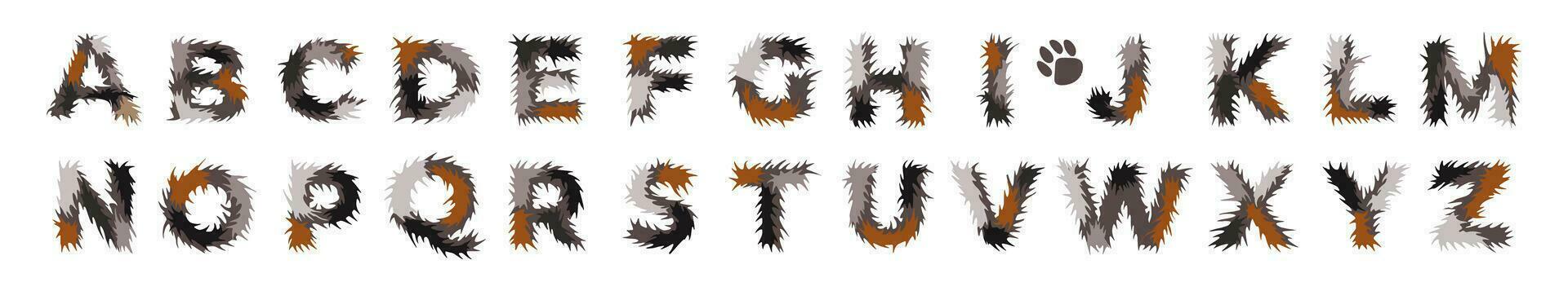 Fluffy latin alphabet. Vector letters isolated on white background. ABC.