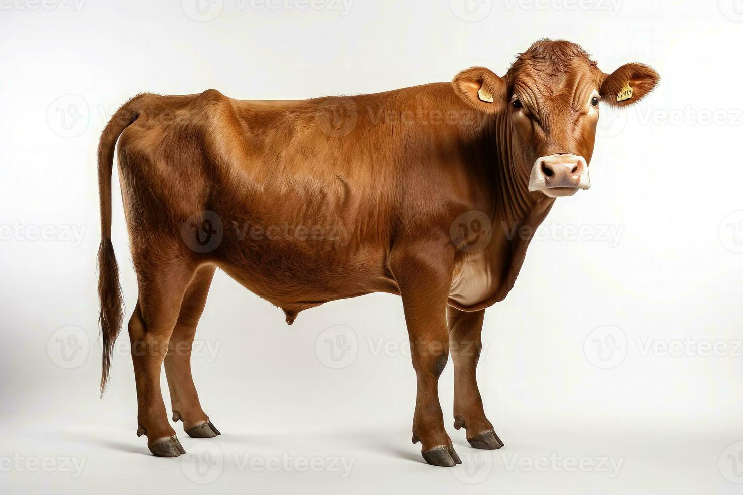 Brown cow on a white background - AI Generative photo