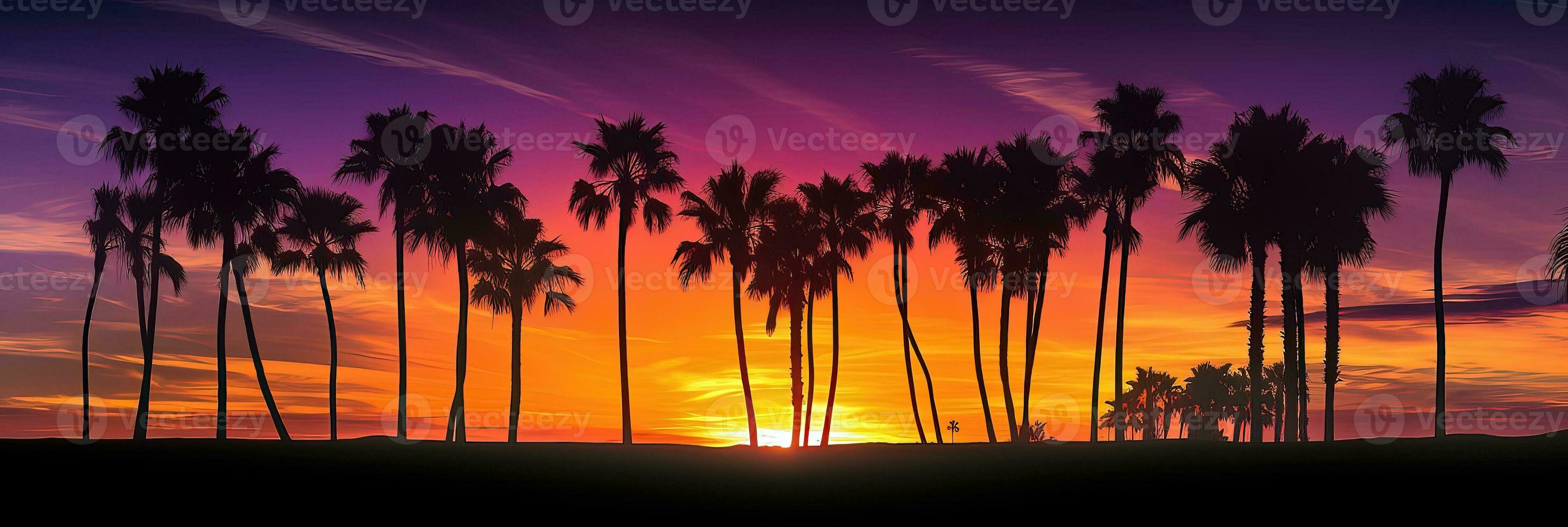 Palm trees on sunset background - AI Generative photo