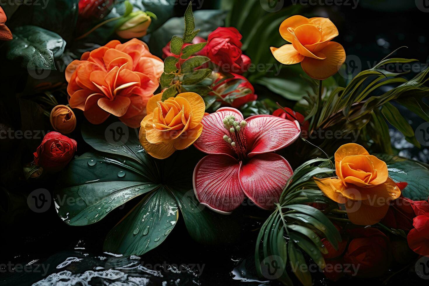 Colorful tropical flowers - AI Generative photo