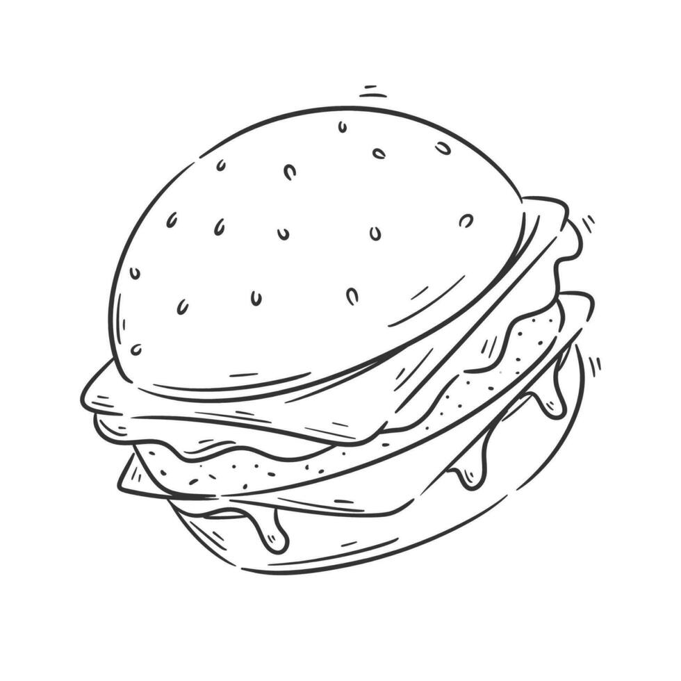 Cute cartoon style burger design for coloring vector