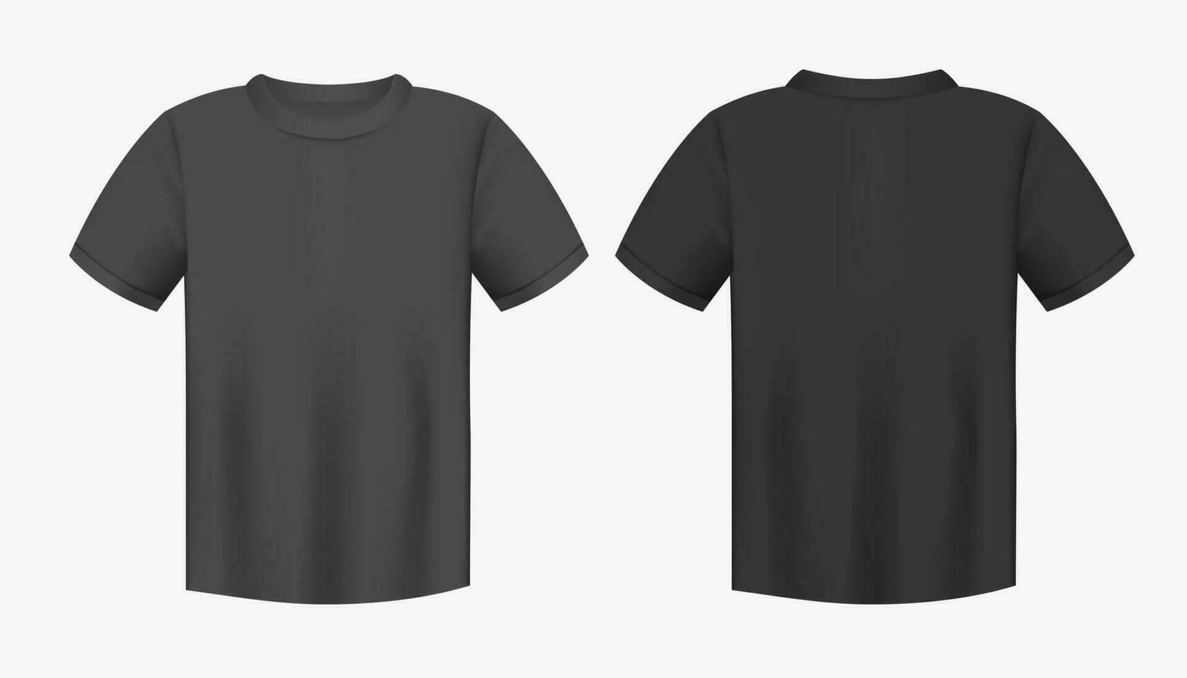 Black male t-shirt realistic mockup set from front and back view on white background vector