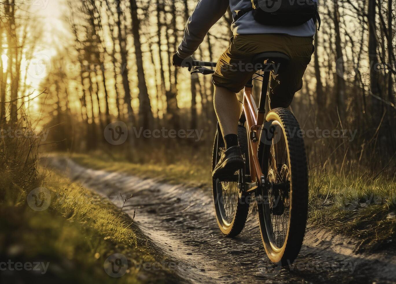 motorista montando un montaña bicicleta jinete - ai generativo foto