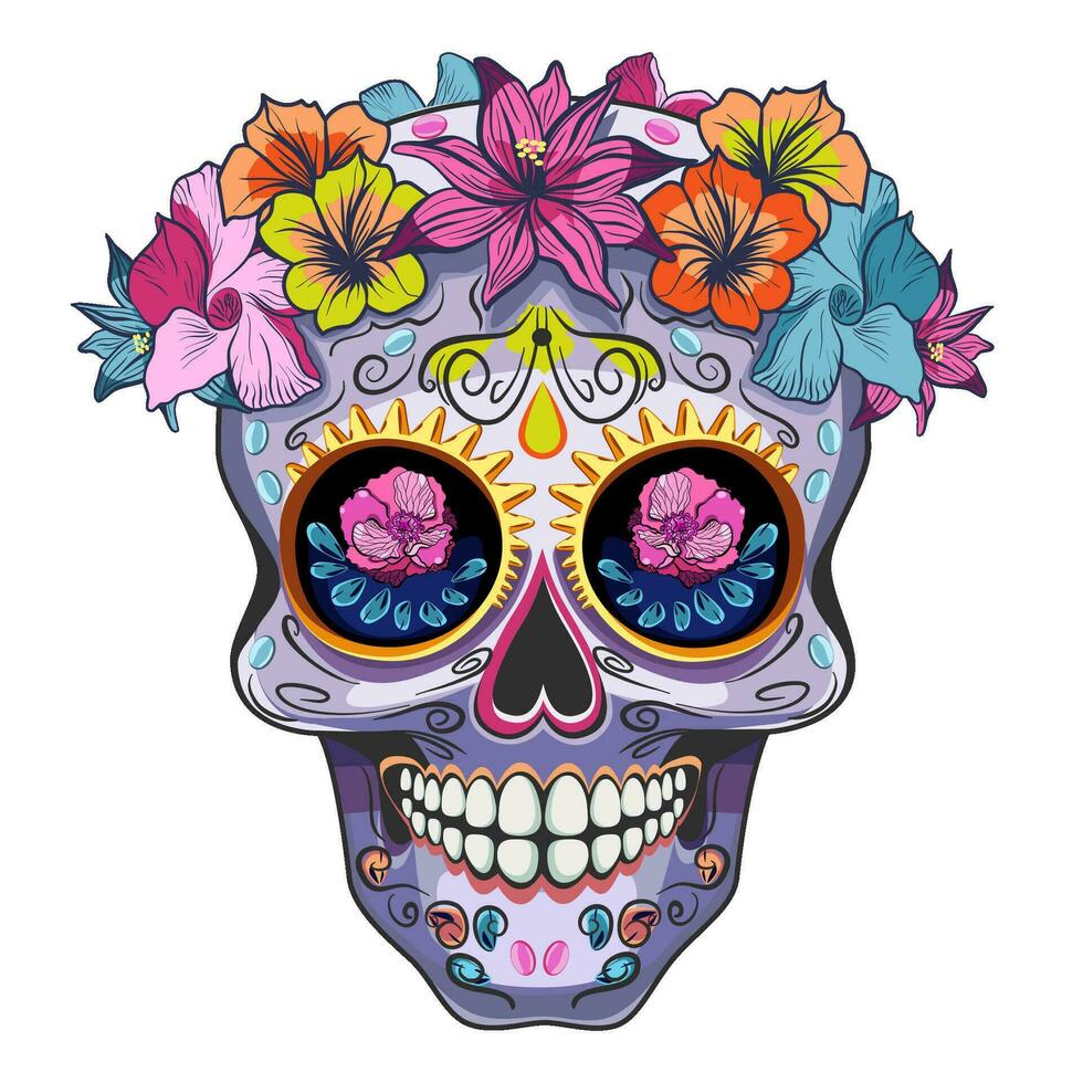 A skull with a wreath of flowers vector