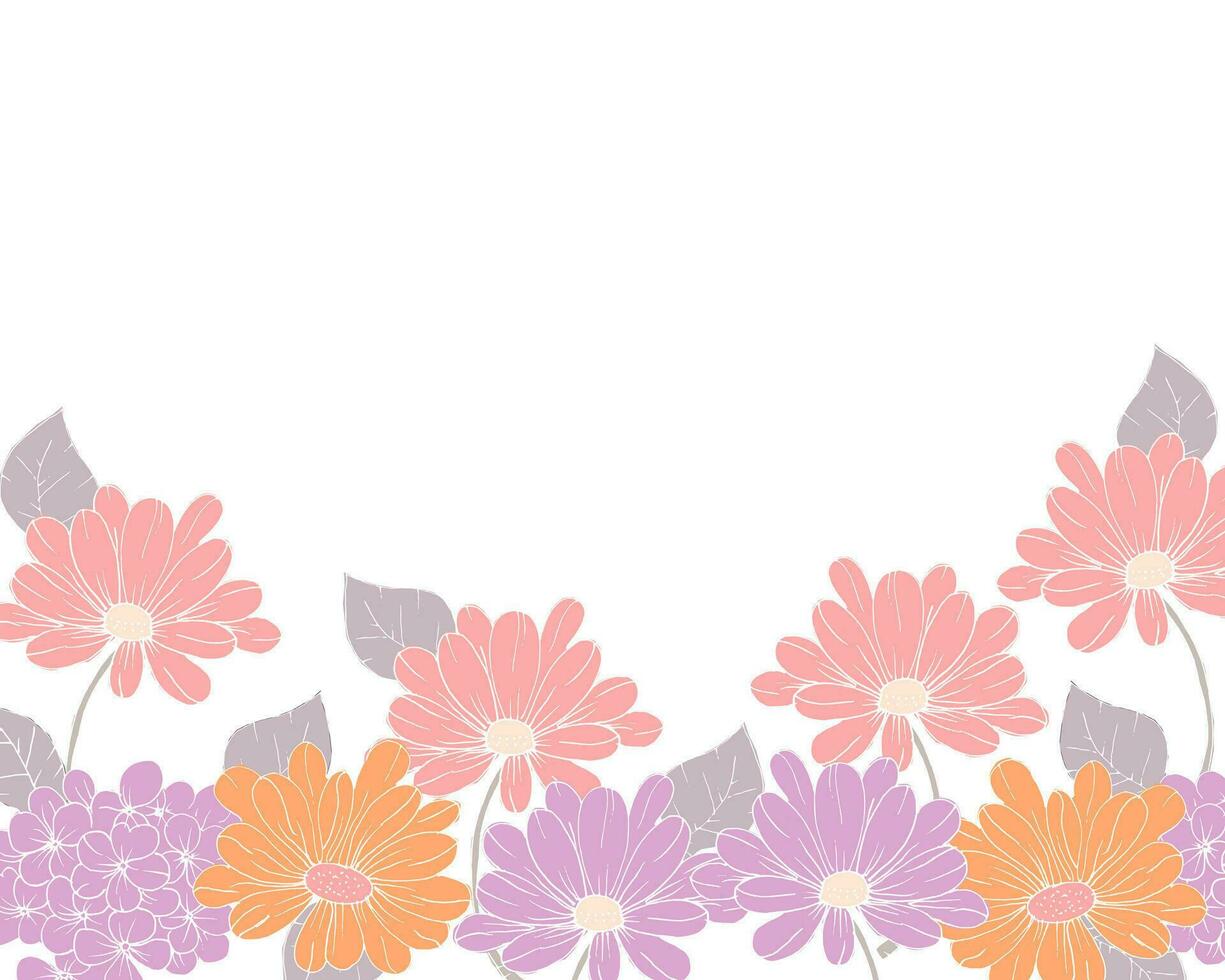 Hydrangea and Aster Hand Drawn Flower Background vector