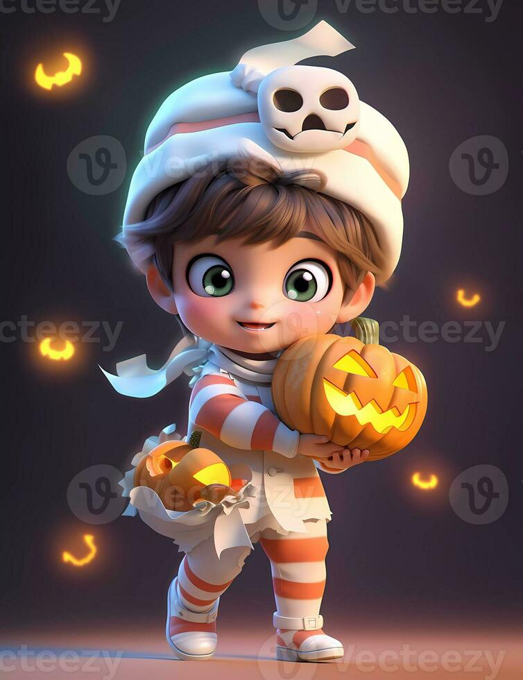 3d cute little boy with funny mummy costume for Halloween party photo