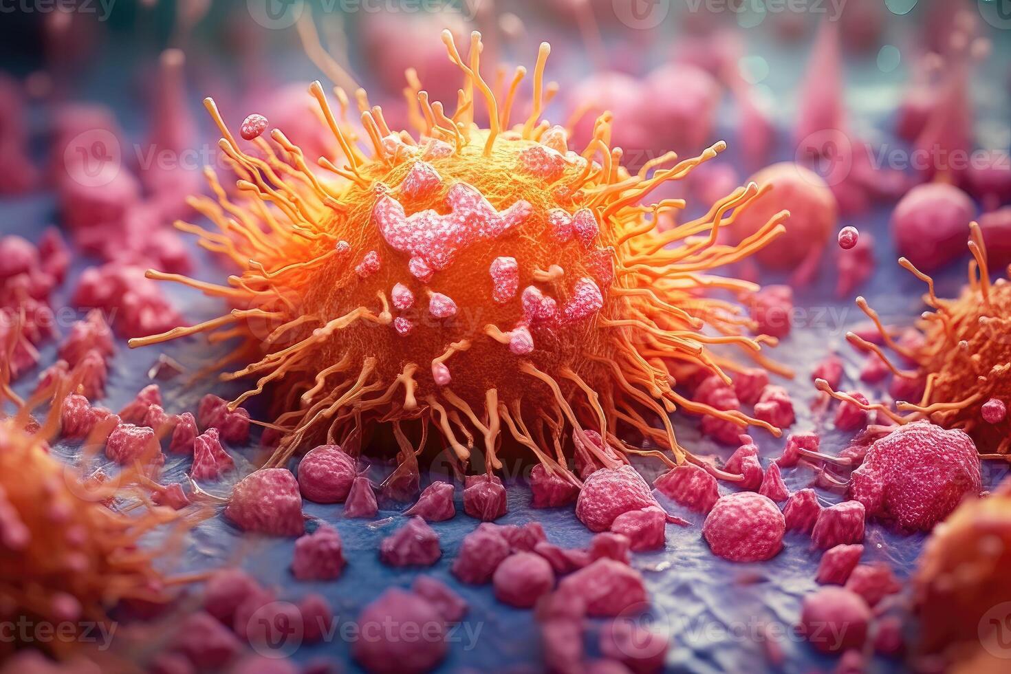 Microscopic view of coronavirus. Illustration - Generative photo