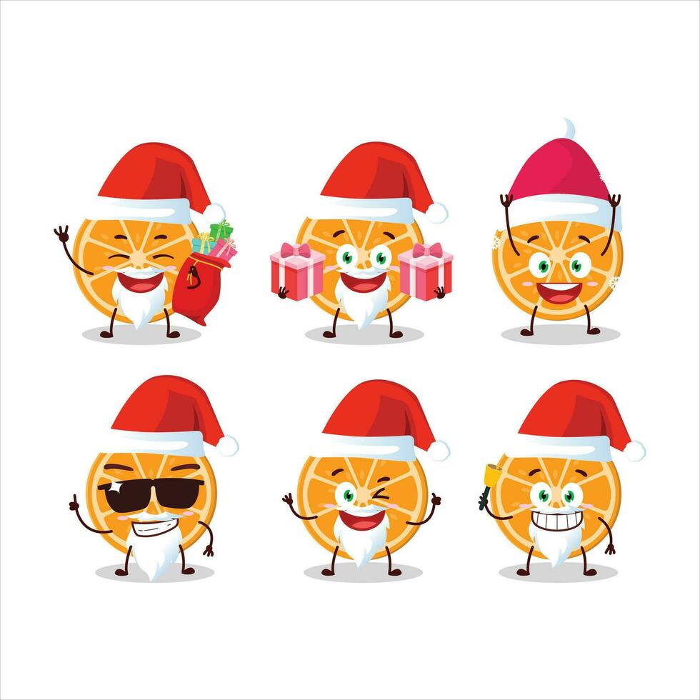 Papa Noel claus emoticones con rebanada de naranja dibujos animados personaje vector