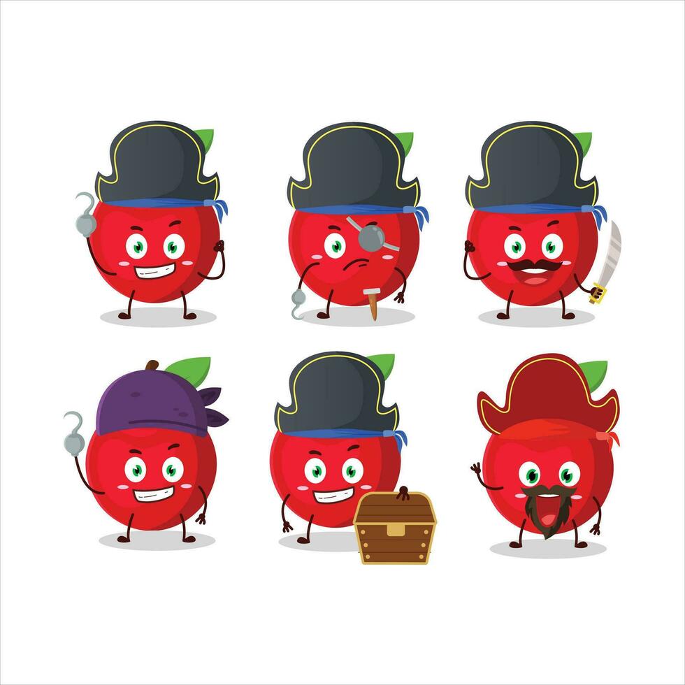 Cartoon character of cherry with various pirates emoticons vector