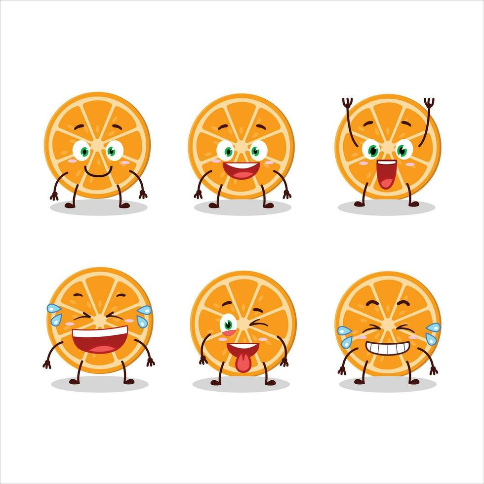 dibujos animados personaje de rebanada de naranja con sonrisa expresión vector