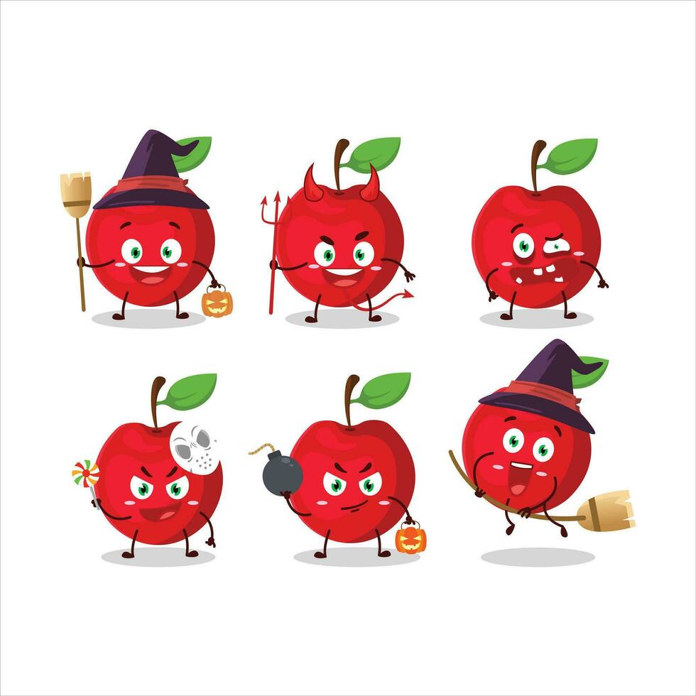 Halloween expression emoticons with cartoon character of cherry vector