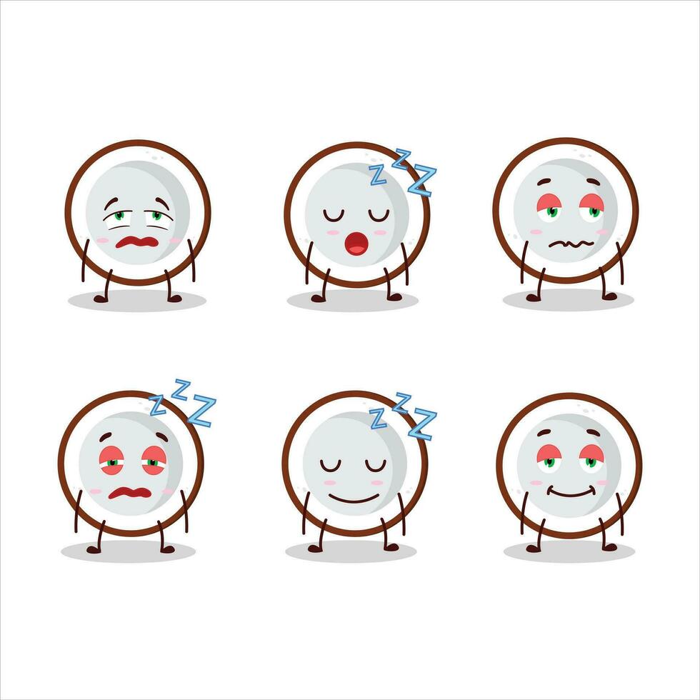 Cartoon character of slice of coconut with sleepy expression vector