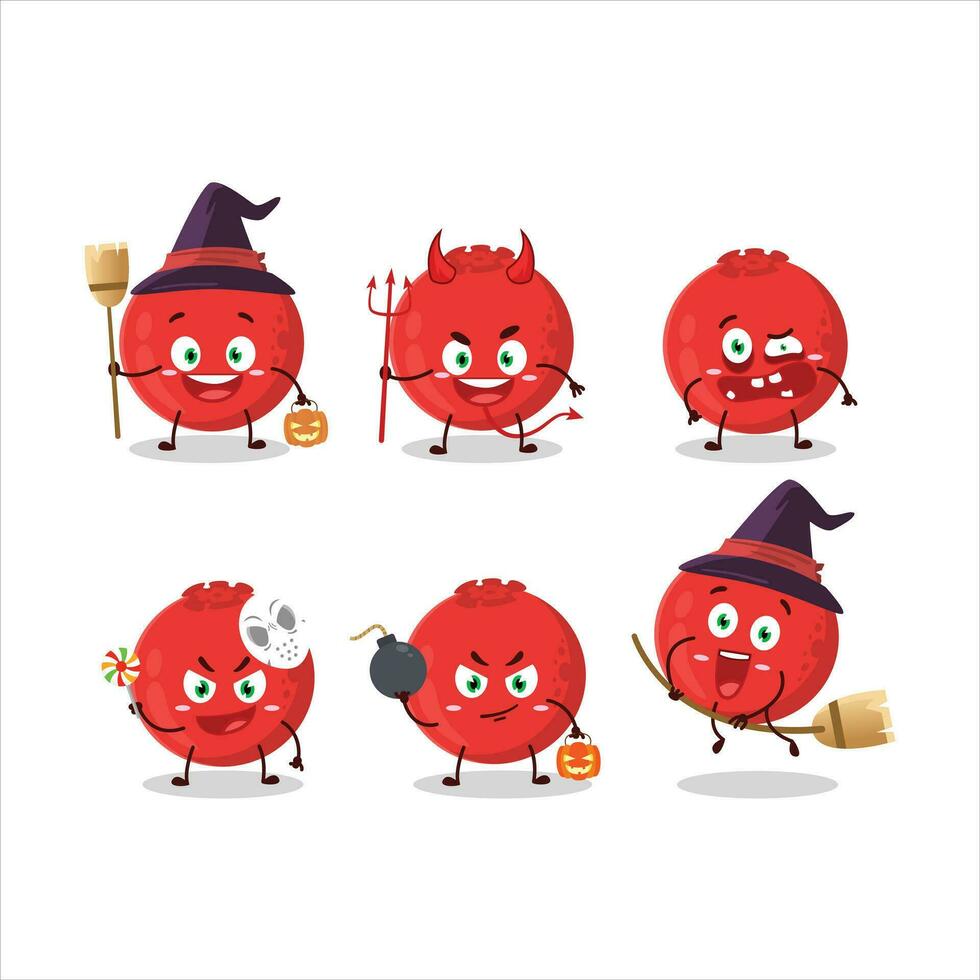 Halloween expression emoticons with cartoon character of red berry vector