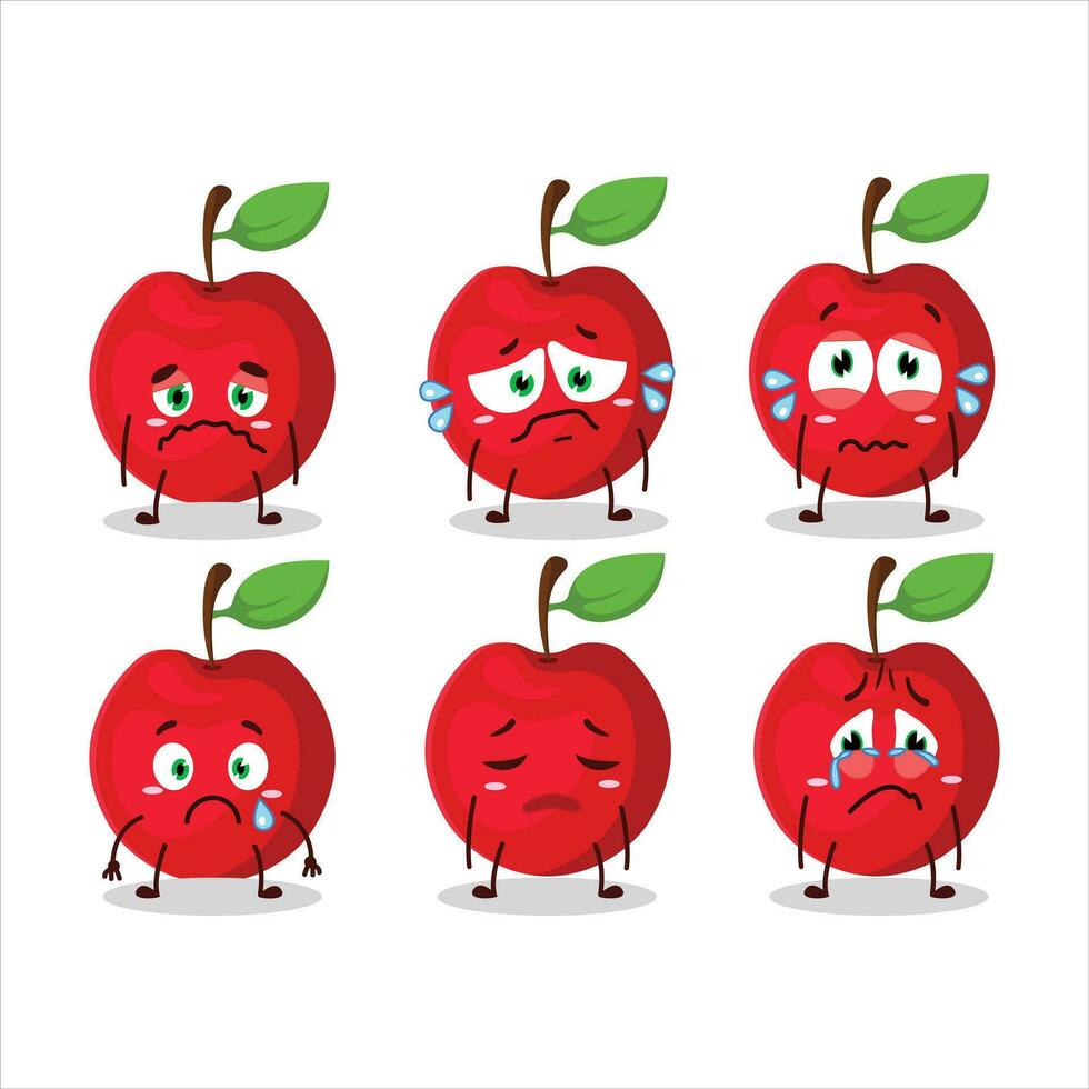 Cherry cartoon in character with sad expression vector