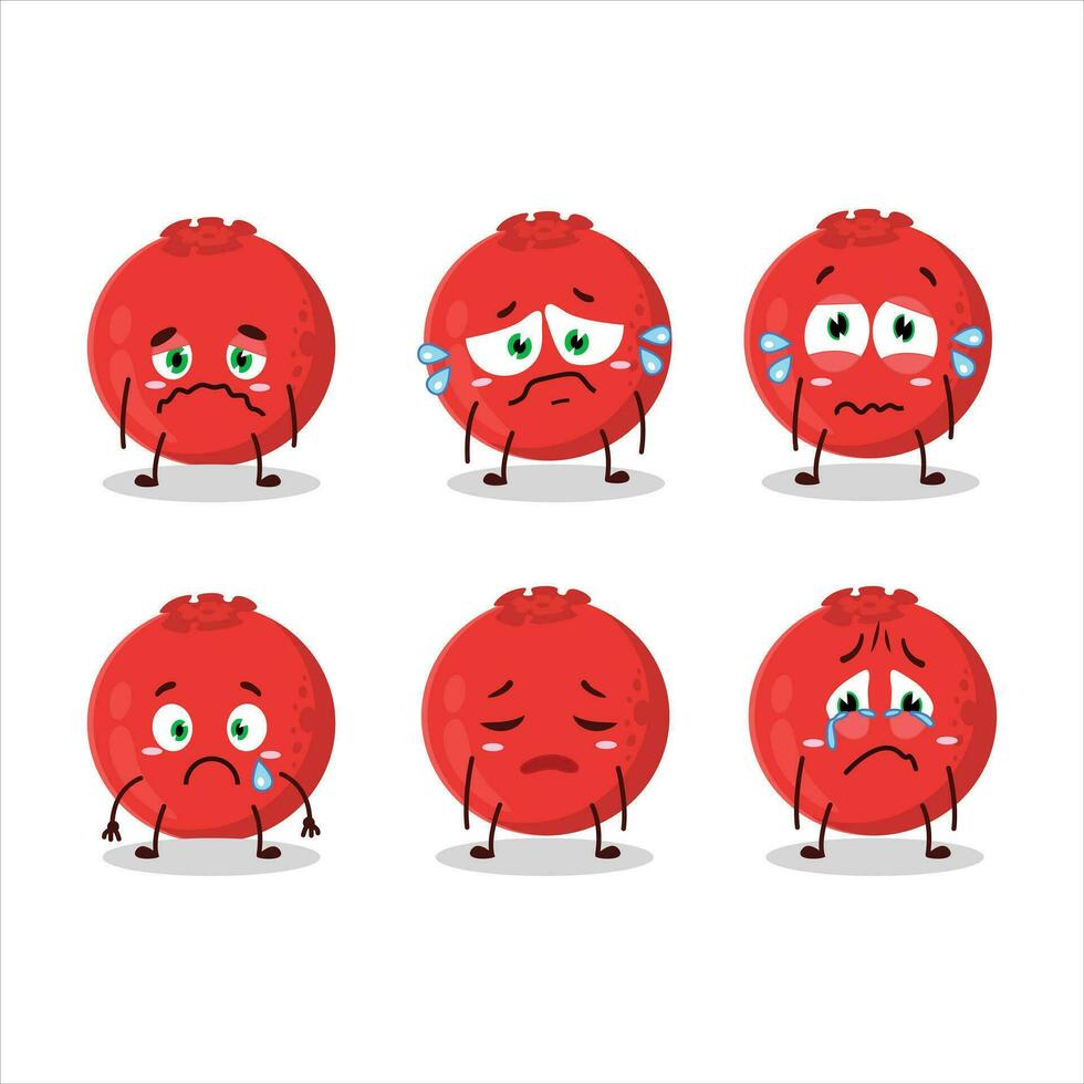 Red berry cartoon character with sad expression vector