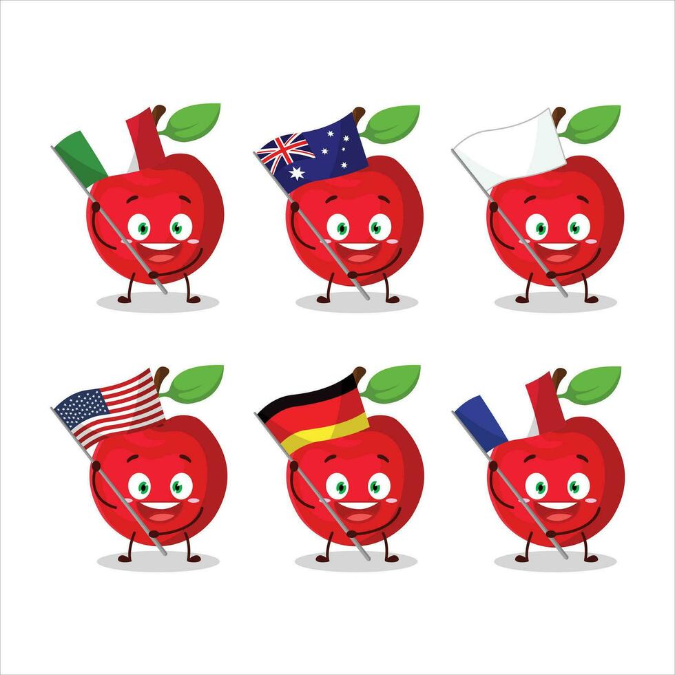 Cherry cartoon character bring the flags of various countries vector