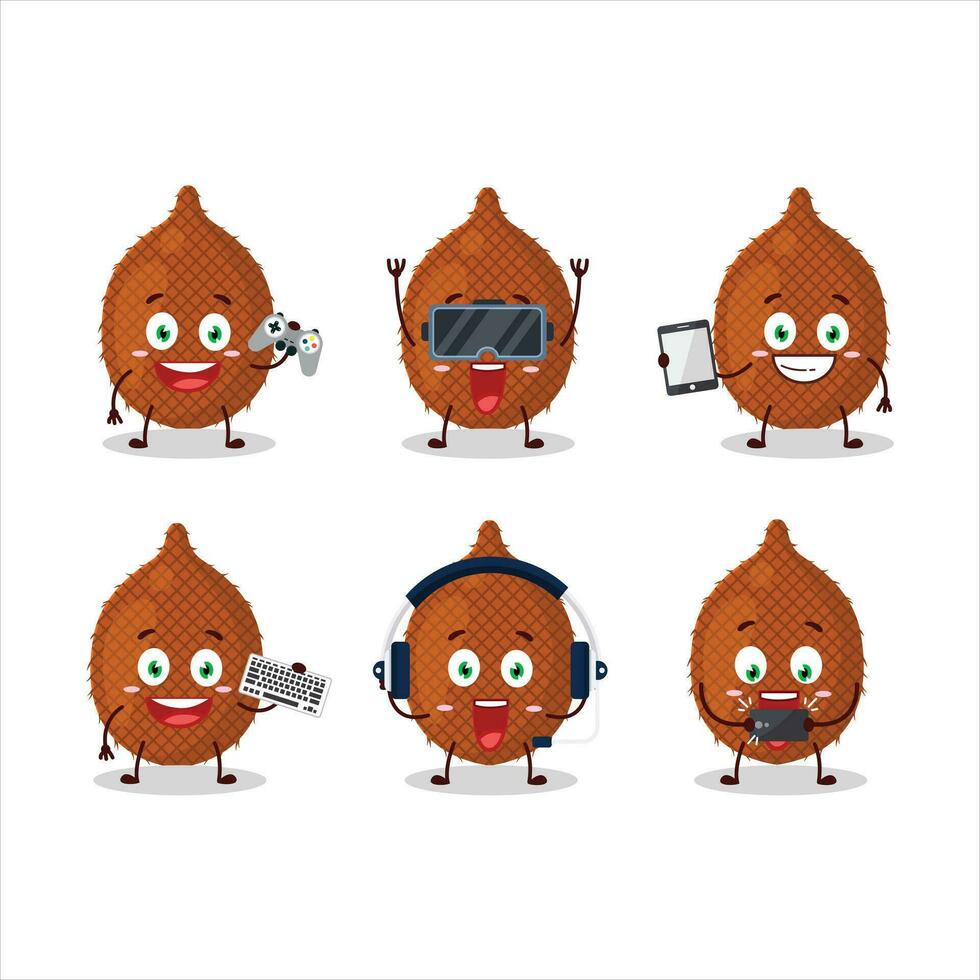 Salak cartoon character are playing games with various cute emoticons vector