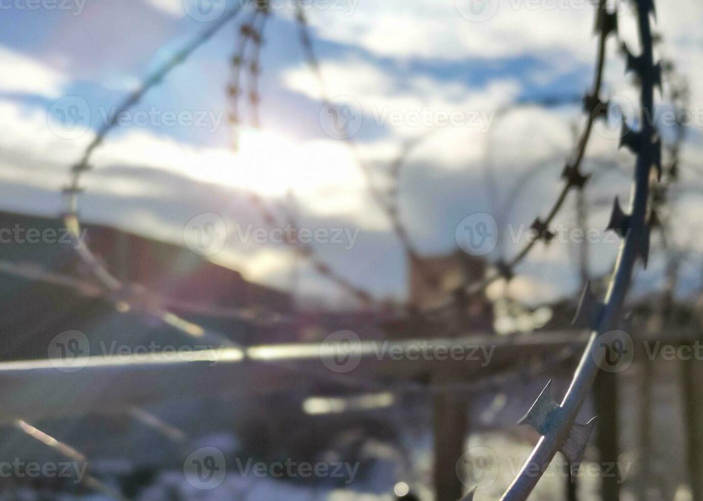 Barbed wire fence, prison and freedom conceptual background 27441906