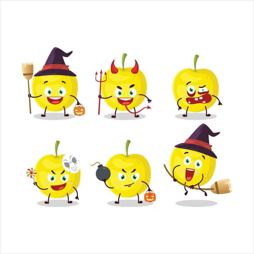 Halloween expression emoticons with cartoon character of yellow cherry vector