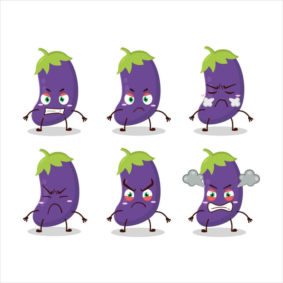 Eggplant cartoon character with various angry expressions vector