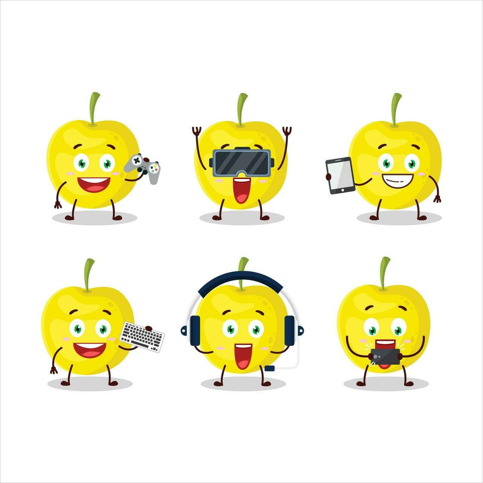 amarillo Cereza dibujos animados personaje son jugando juegos con varios linda emoticones vector