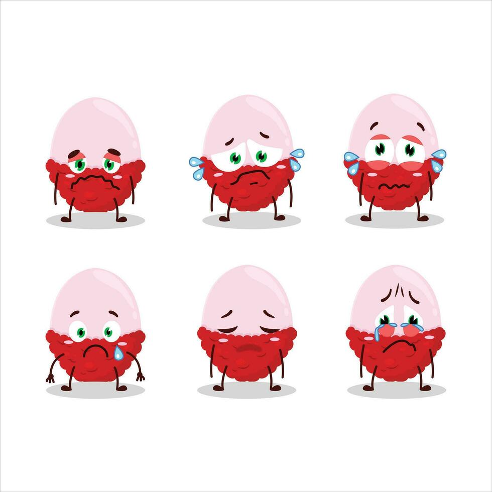 Slice of lychee cartoon character with sad expression vector