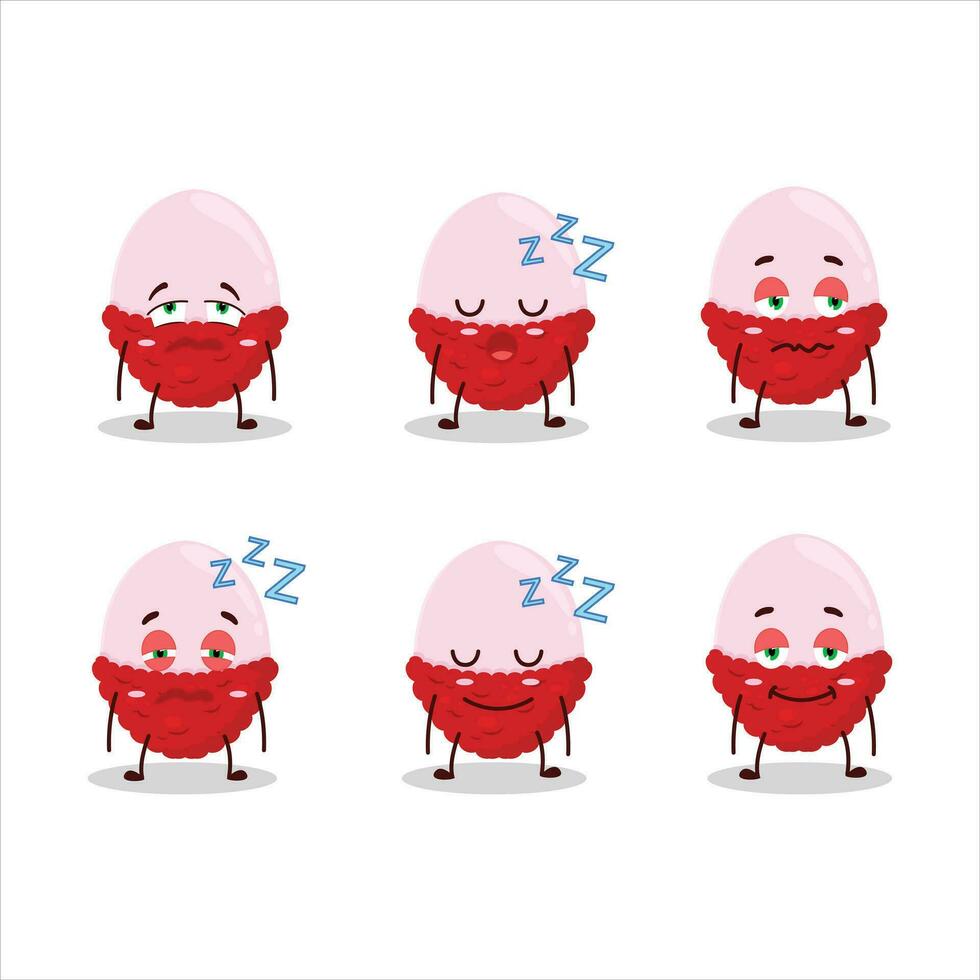 dibujos animados personaje de rebanada de lychee con soñoliento expresión vector