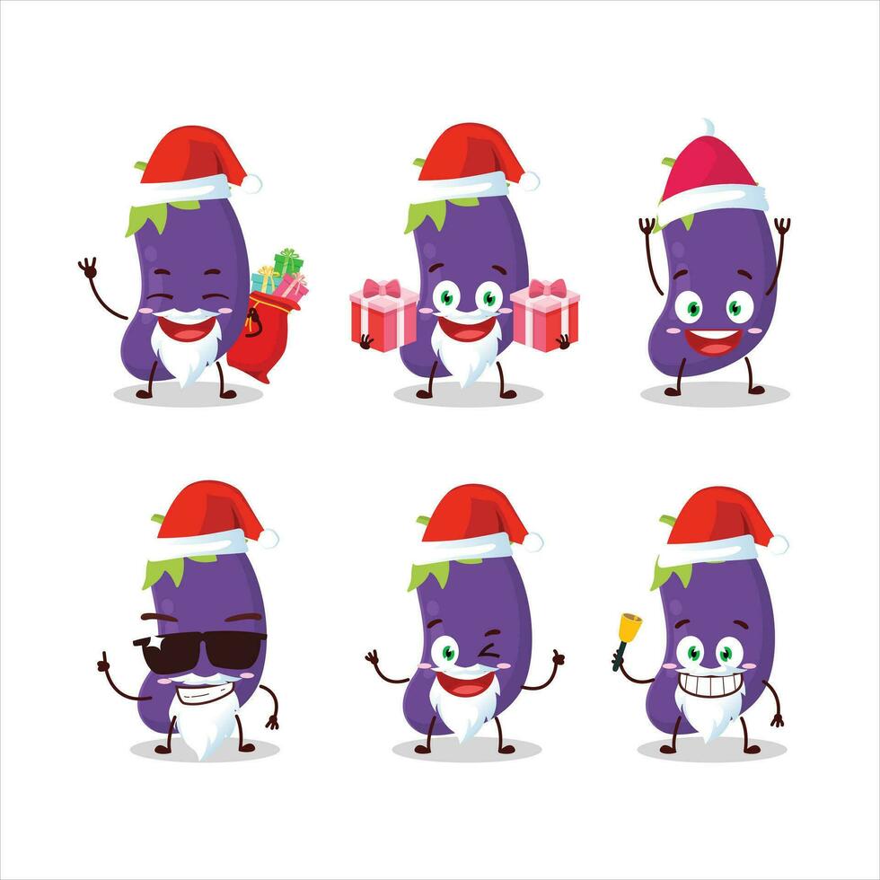 Papa Noel claus emoticones con berenjena dibujos animados personaje vector