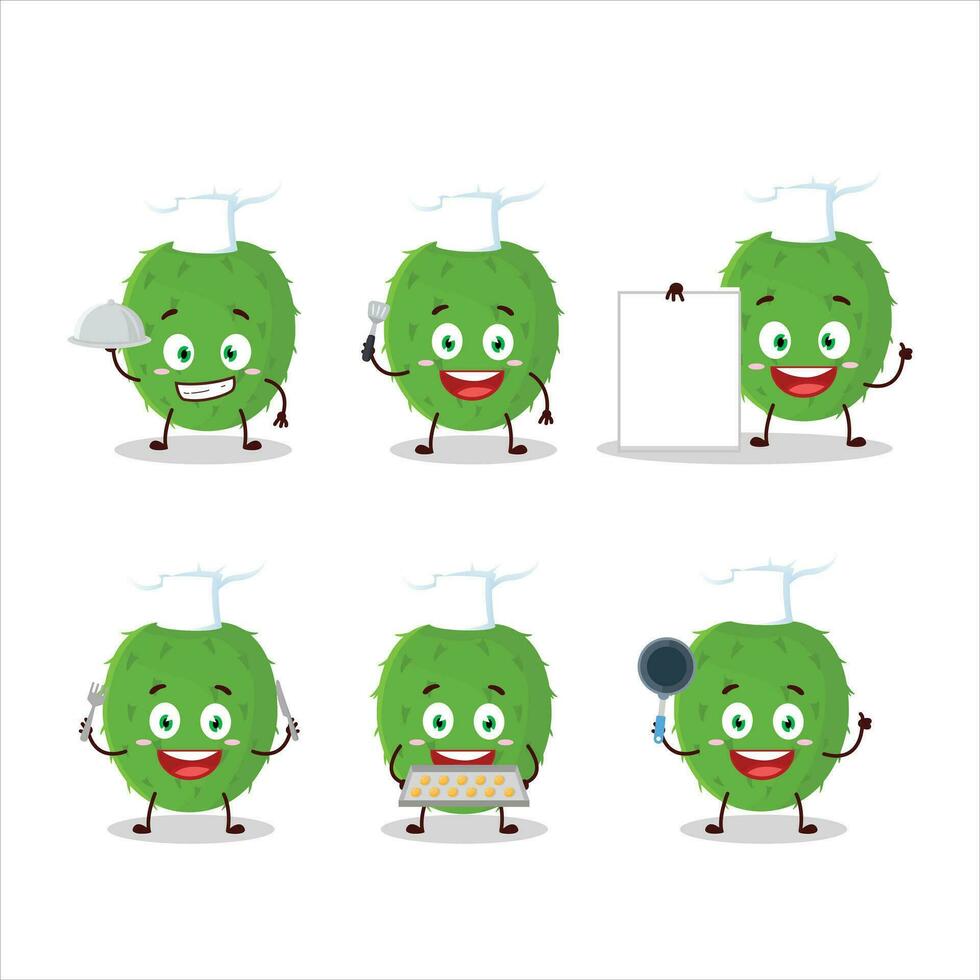 dibujos animados personaje de guanábana con varios cocinero emoticones vector