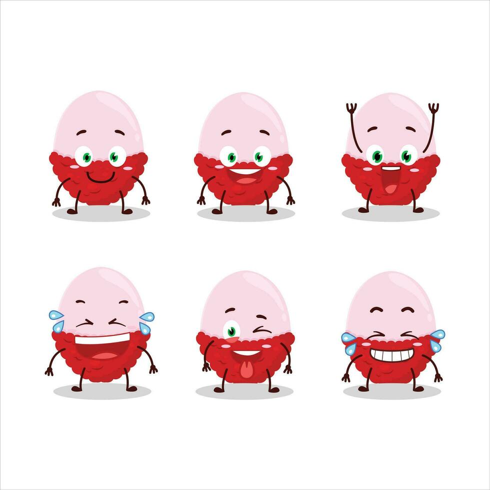 dibujos animados personaje de rebanada de lychee con sonrisa expresión vector