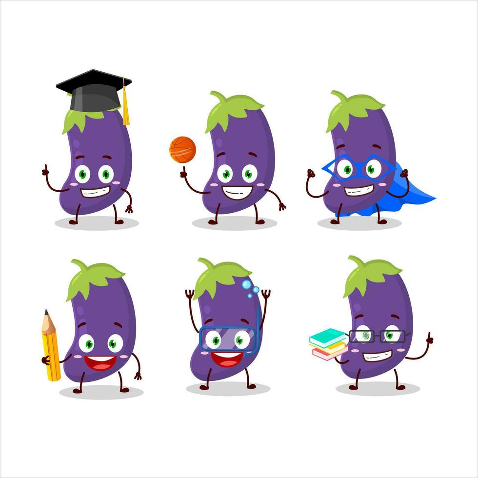 School student of eggplant cartoon character with various expressions vector