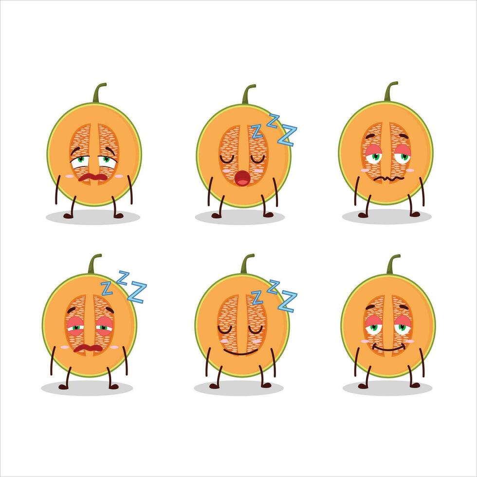 dibujos animados personaje de rebanada de melón con soñoliento expresión vector