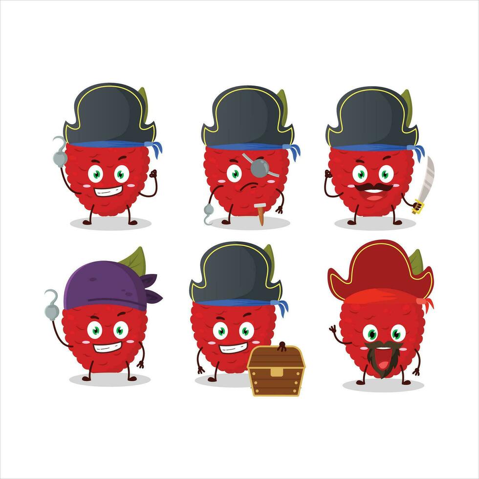 dibujos animados personaje de lychee con varios piratas emoticones vector