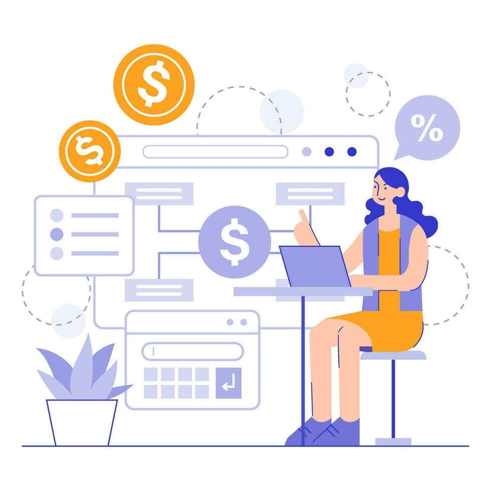 Women Financial Working Vector Illustration