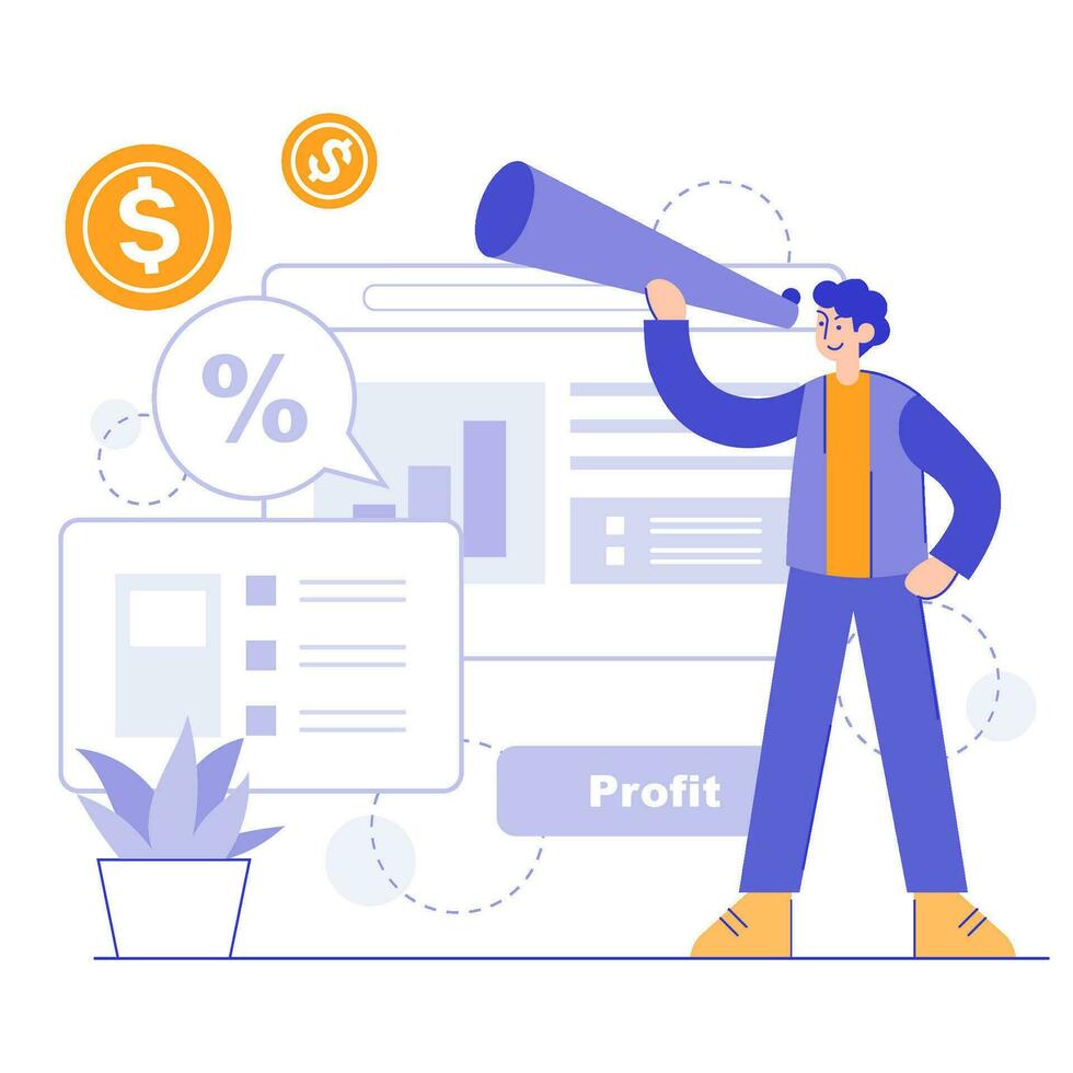 Man Financial Working Vector Illustration