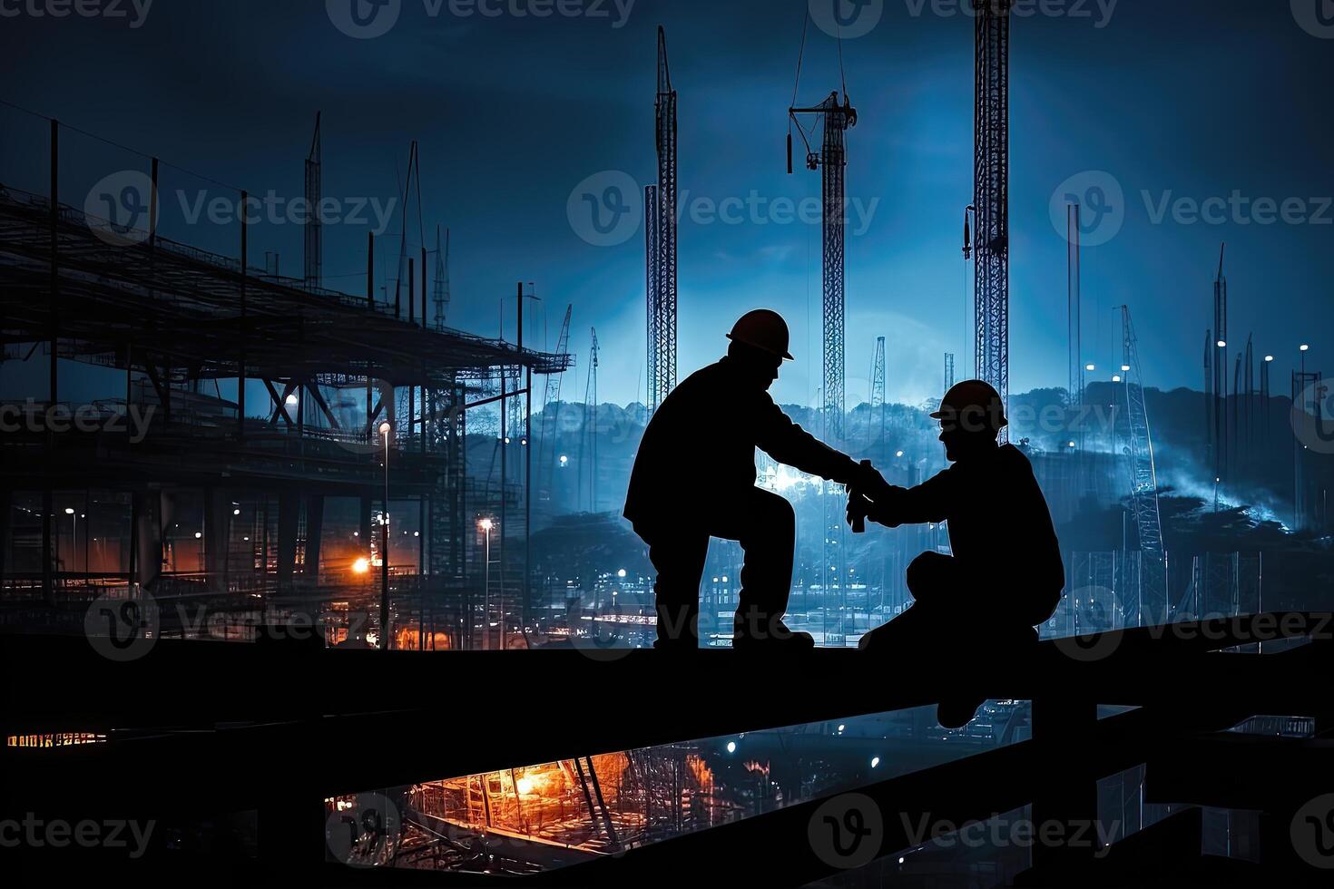Silhouette of workers on the construction site - photo