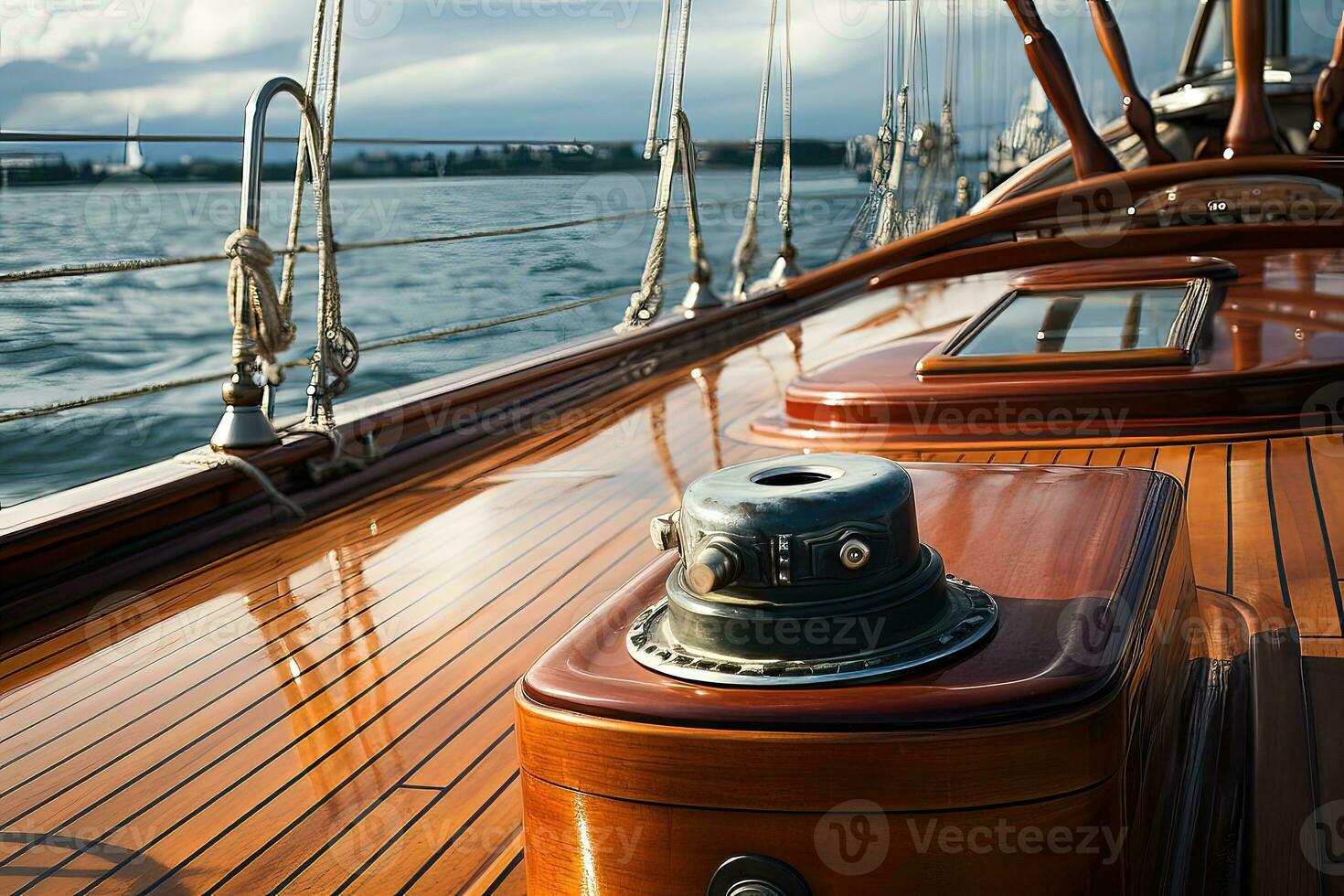 Teak deck on a luxury yacht photo