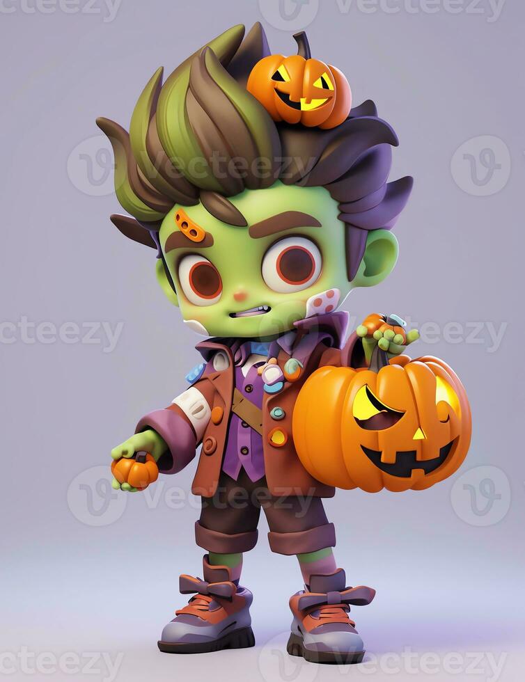 3d cute little boy with funny zombie costume for Halloween party photo