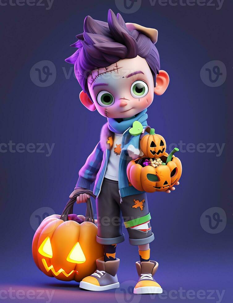 3d cute little boy with funny zombie costume for Halloween party photo