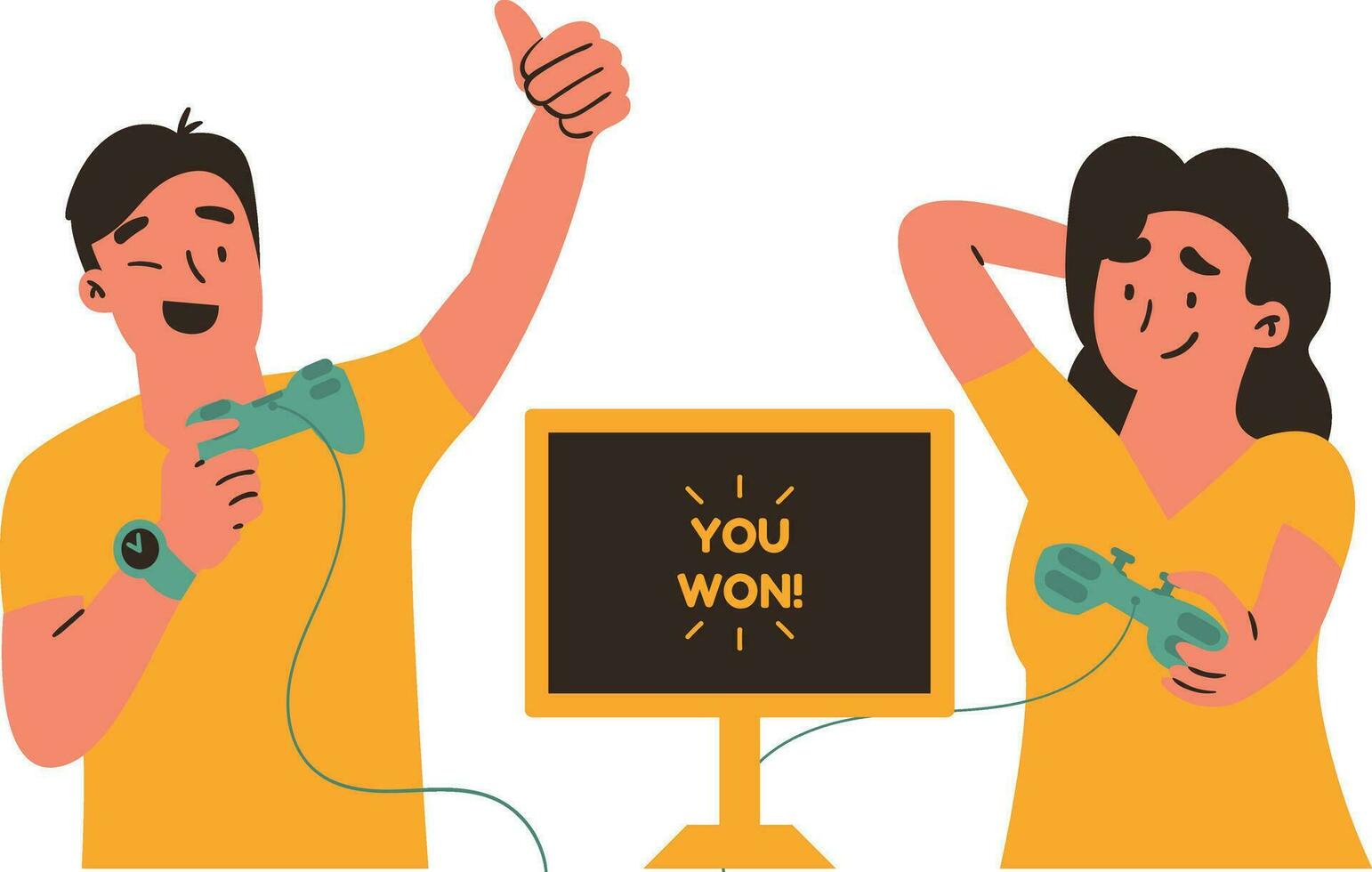 Man and woman playing video games. Flat vector illustration on white background.