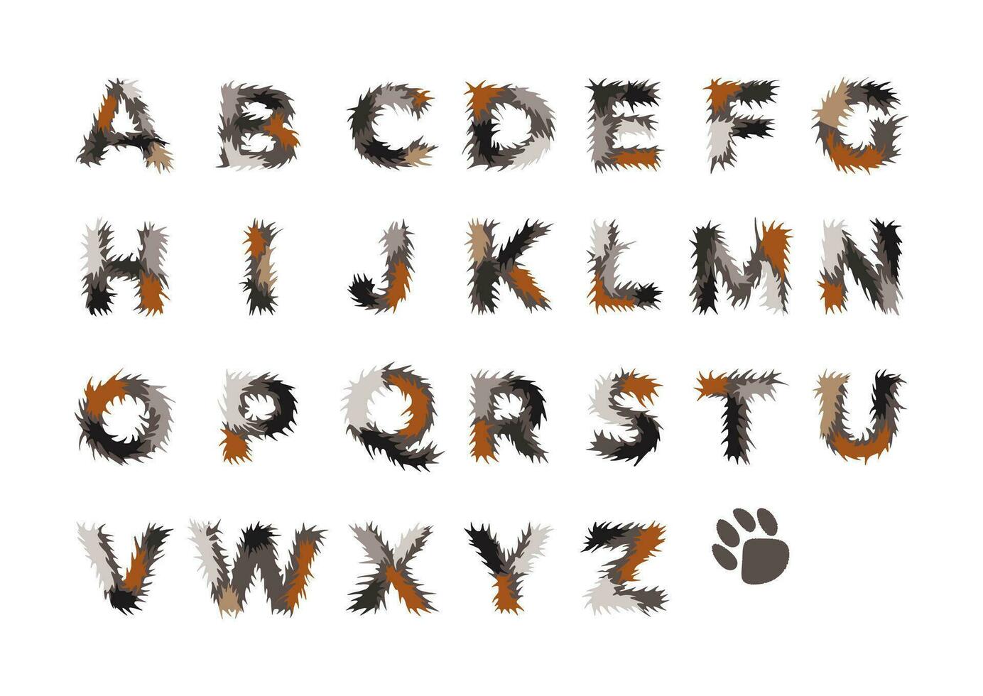 Fluffy latin alphabet. Vector letters isolated on white background. ABC.