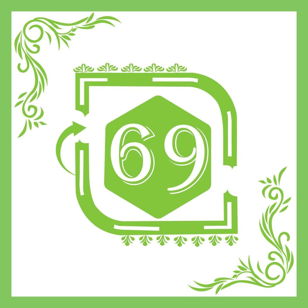 Organic Leaf Design with Number 69 vector