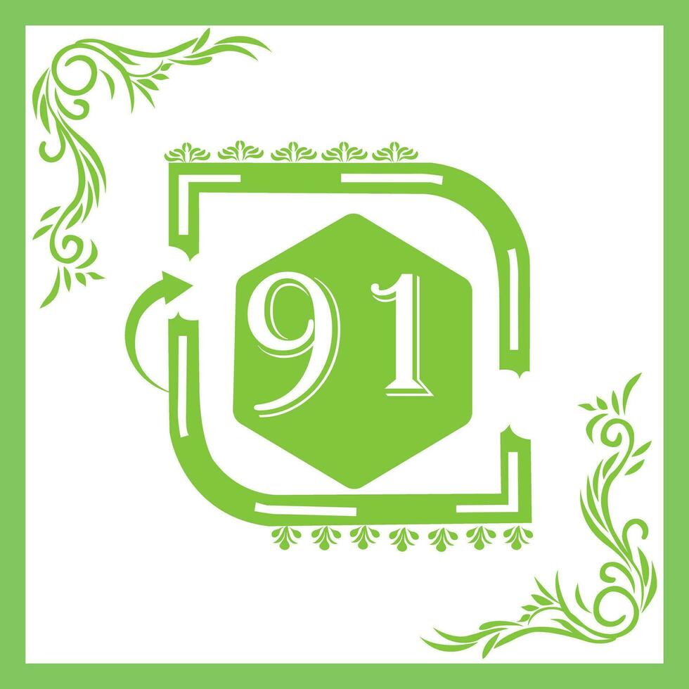 Organic Leaf Design with Number 91 vector