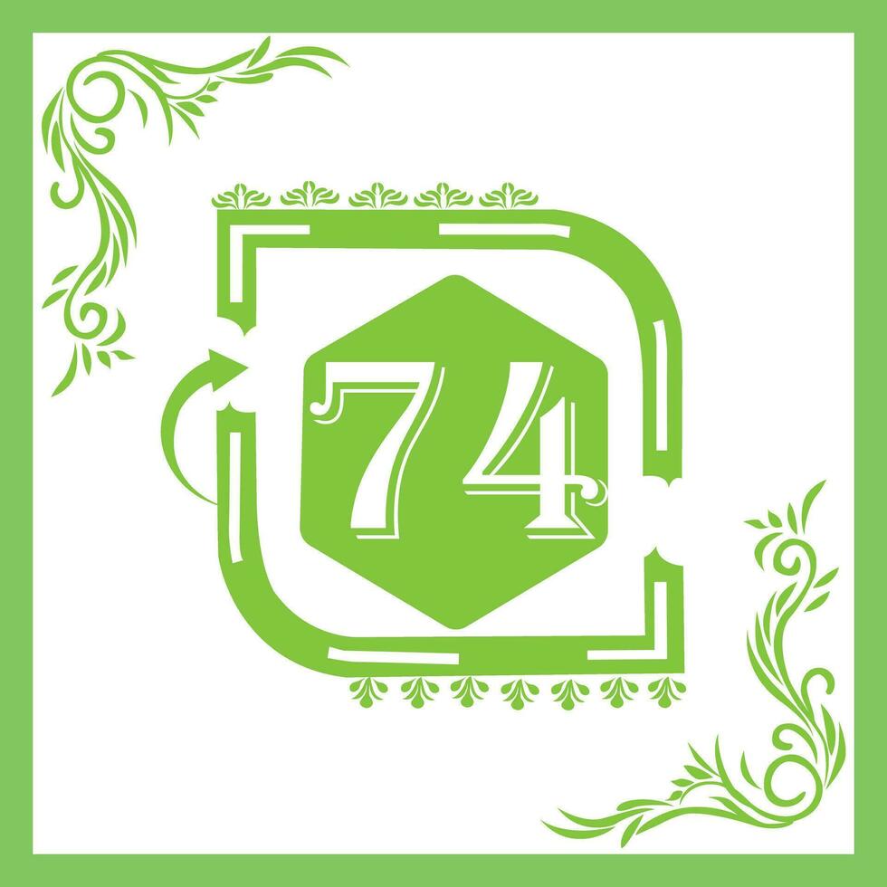 Organic Leaf Design with Number 74 vector