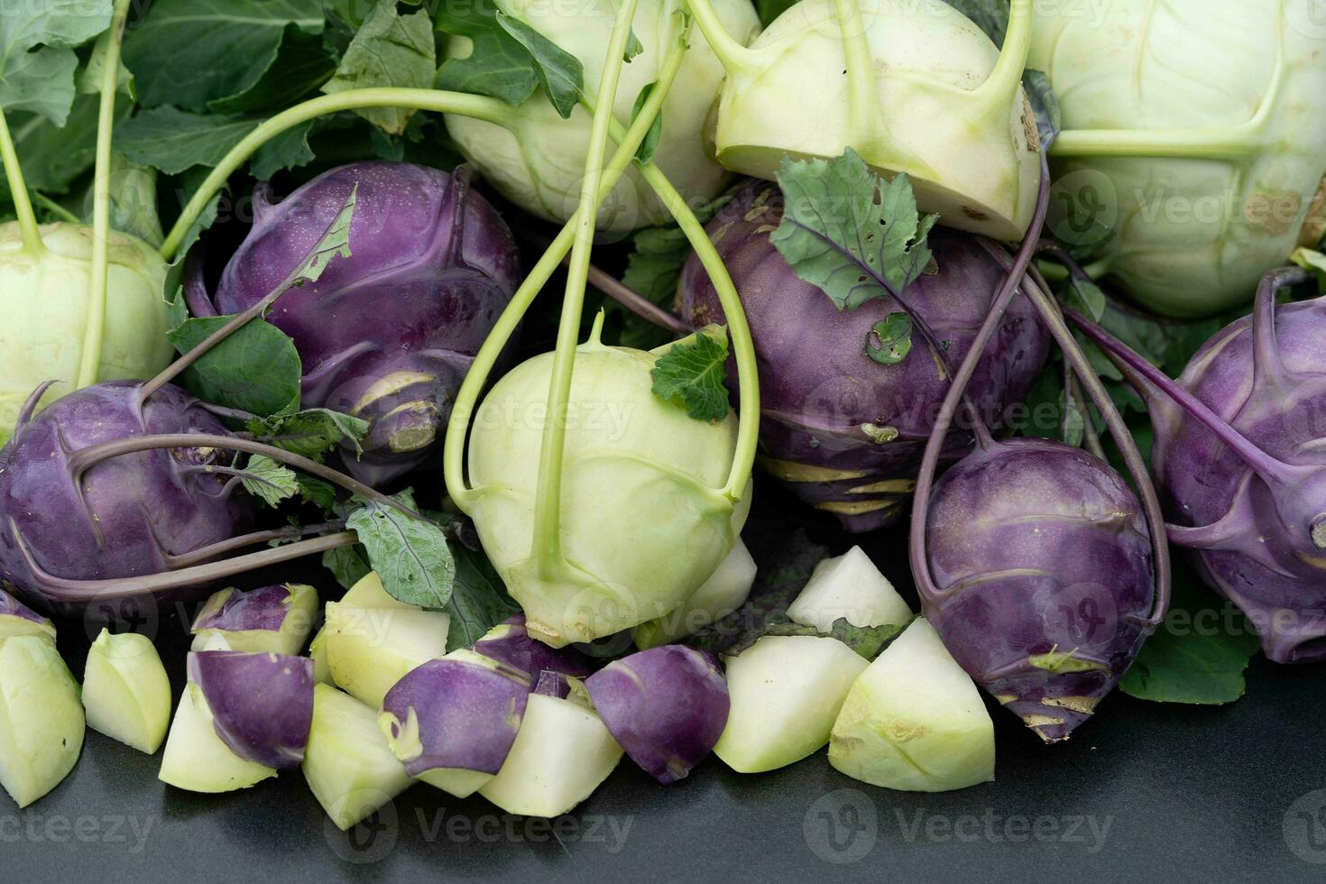 different types of kohlrabi Brassica oleracea from our own garden photo