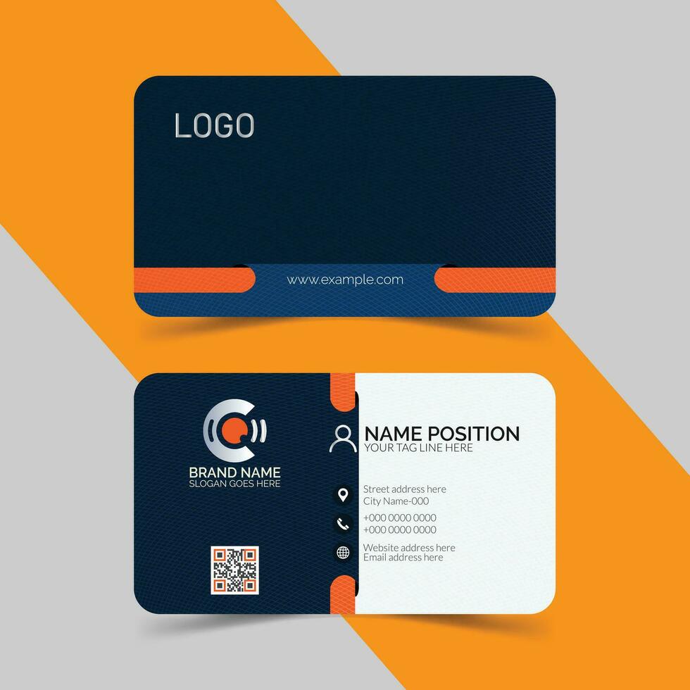 Flat Double-Sided Blue Business Card Layout vector