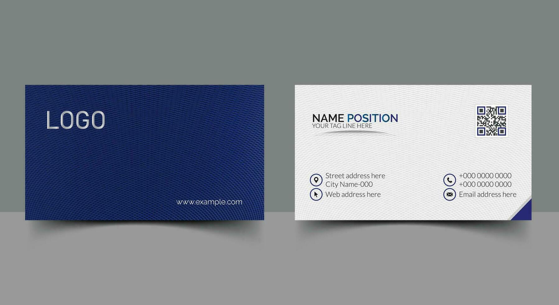 Flat Double-Sided Blue Business Card Layout vector