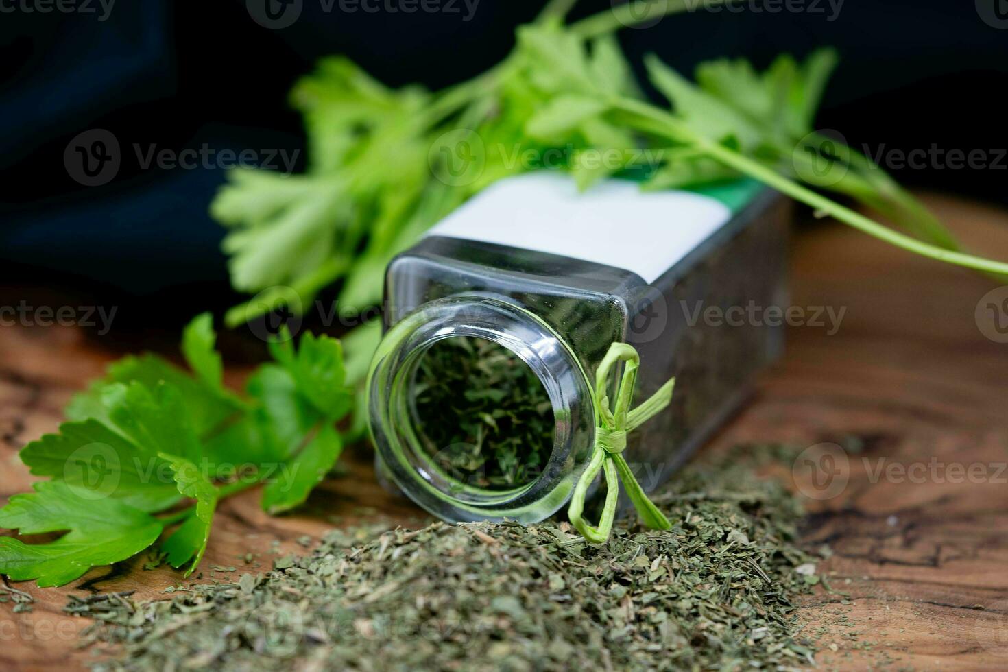 Fresh green parsley or dried and rubbed parsley Petroselinum crispum photo